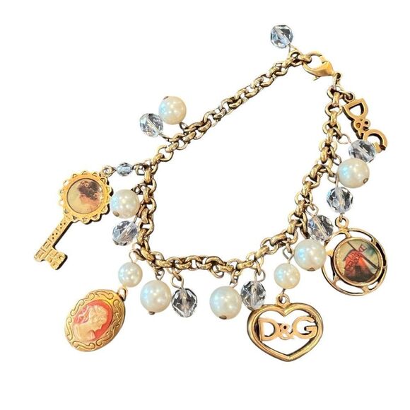 Dolce & Gabbana Vintage Gold and White Baroque-Inspired Charm Bracelet - Picture 2 of 5